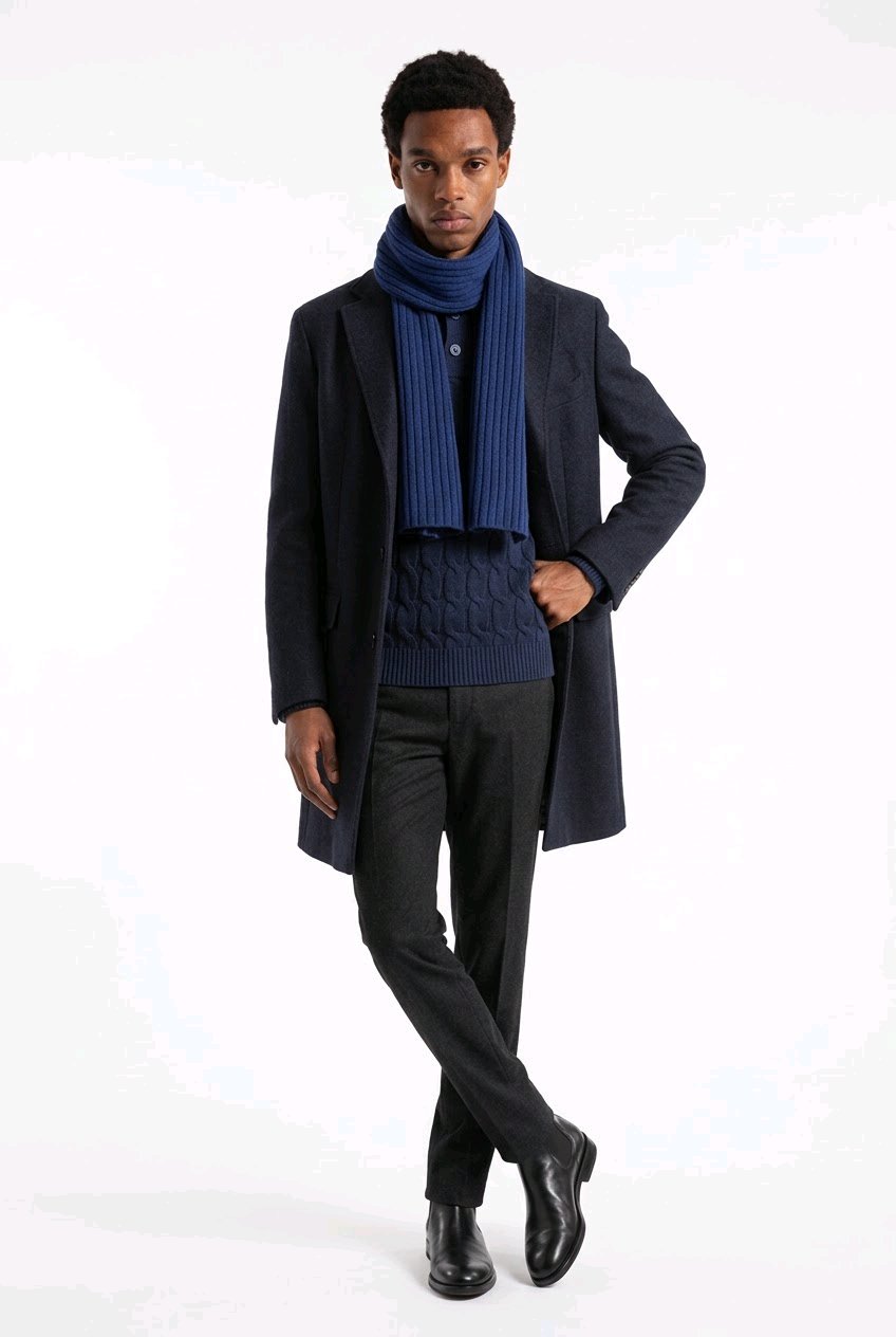 Unisex ribbed scarf in recycled cashmere, 30 × 180 cm