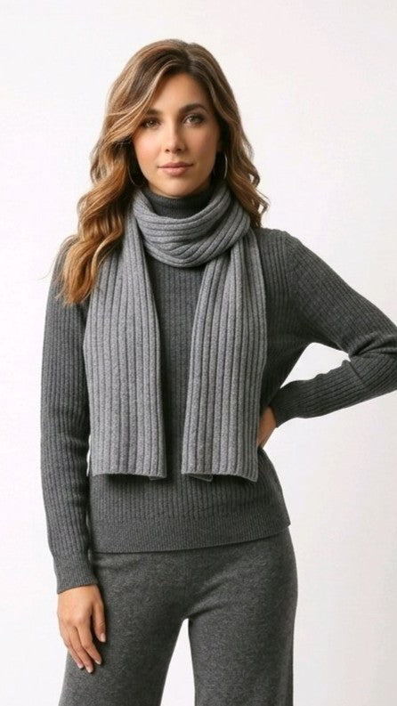 Ultra-Soft Ribbed Unisex Scarf in Pure Cashmere 30x180 cm Made in Italy