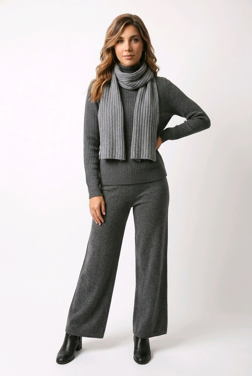 Unisex ribbed scarf in recycled cashmere, 30 × 180 cm