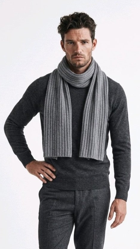 Ultra-Soft Ribbed Unisex Scarf in Pure Cashmere 30x180 cm Made in Italy