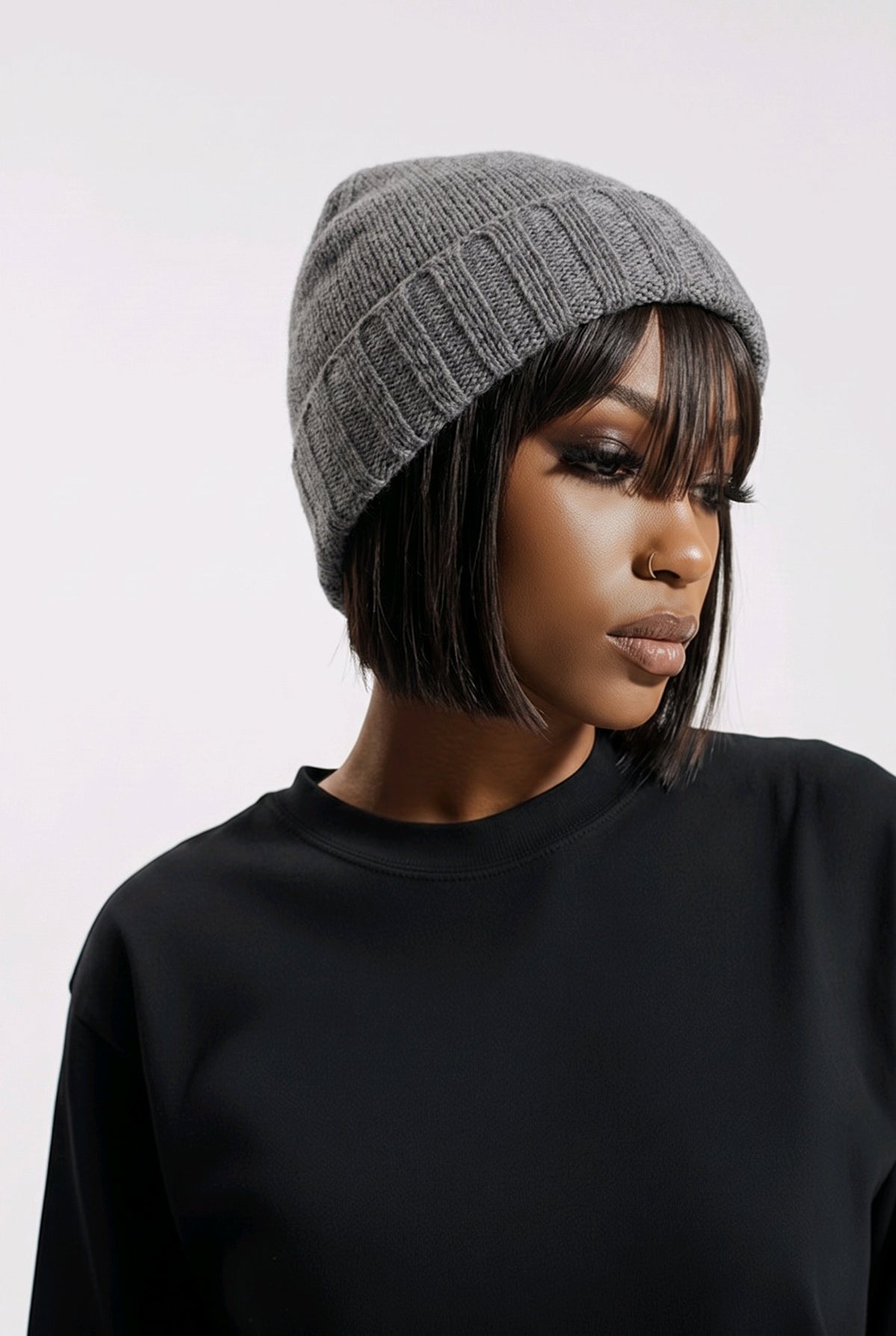 Bonnet unisexe lisse à revers côtelé 100 % cachemire fabriqué en Italie