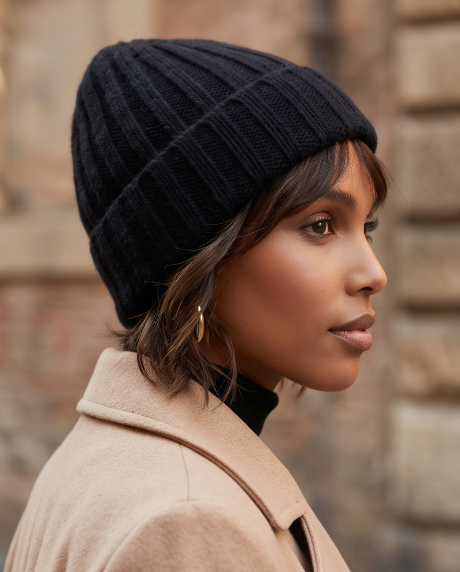 Bonnet côtelé unisexe en Laine Mérinos/Cachemire fabriqué en Italie